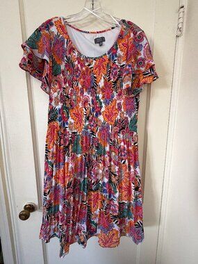 Ninety Clothing Co 1X Tropical Floral Flutter Sleeve Dress Multicolor